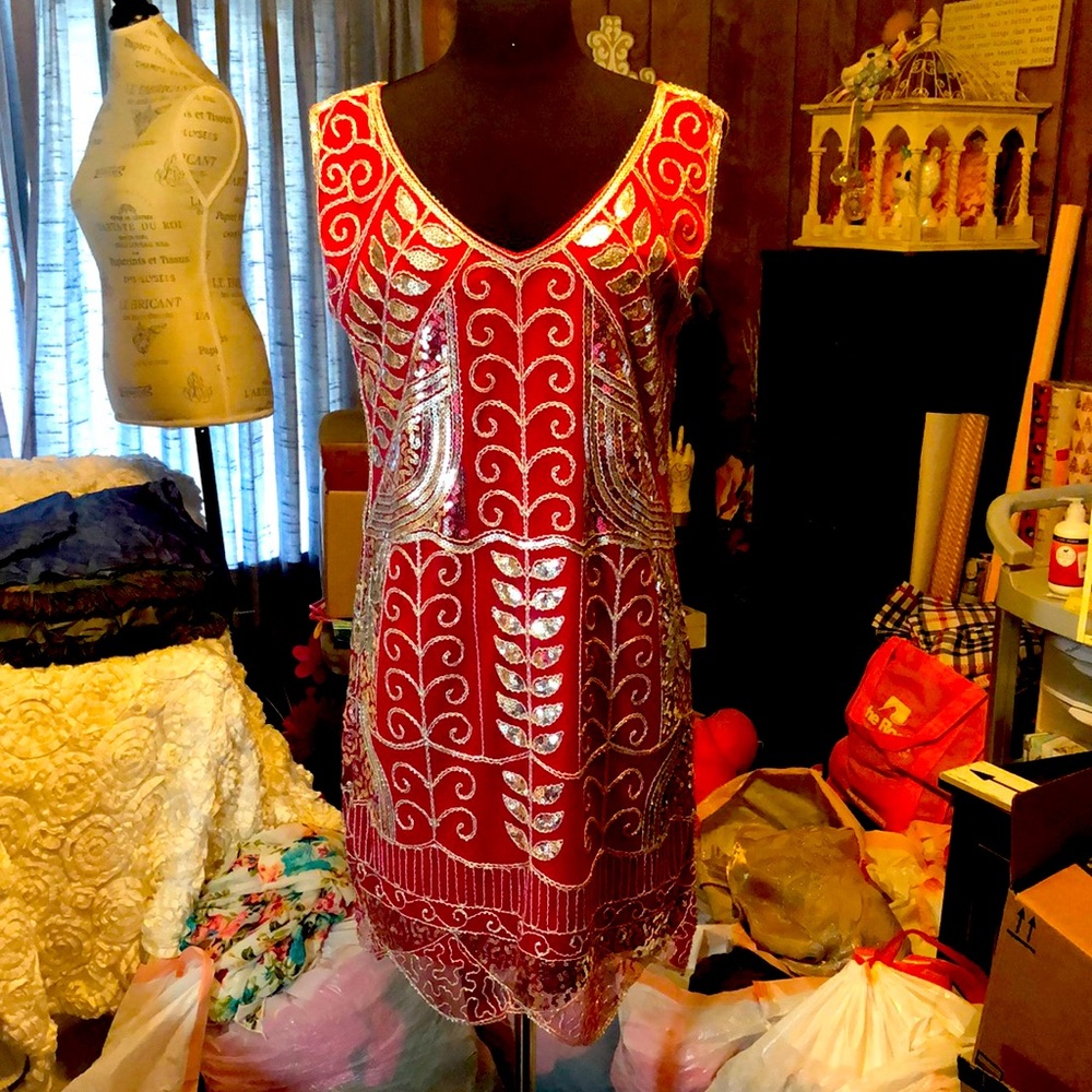 Stunning Sequin & Beaded Pink Dress with Lace. New with tags!  Size Large